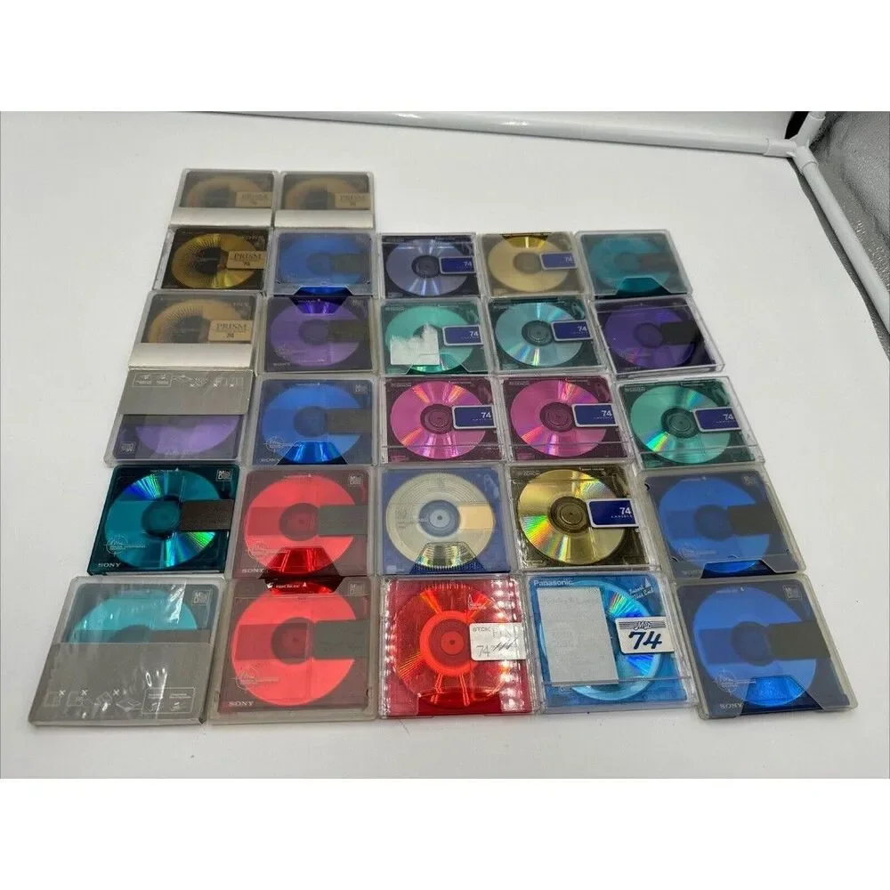 27 Minidisc Lot 74 80 Sony Prism Shock Absorbing MD Memorex Mini Disc Denon